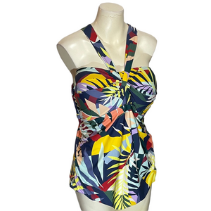 Jantzen Navy Multi Color Halter Strap Tankini Swim Top 20W